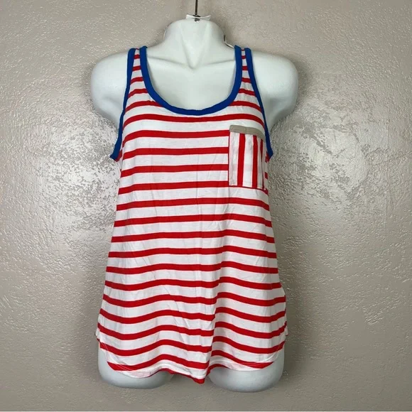 Gap women navy blue white red striped tank top size M - Picture 3 of 10